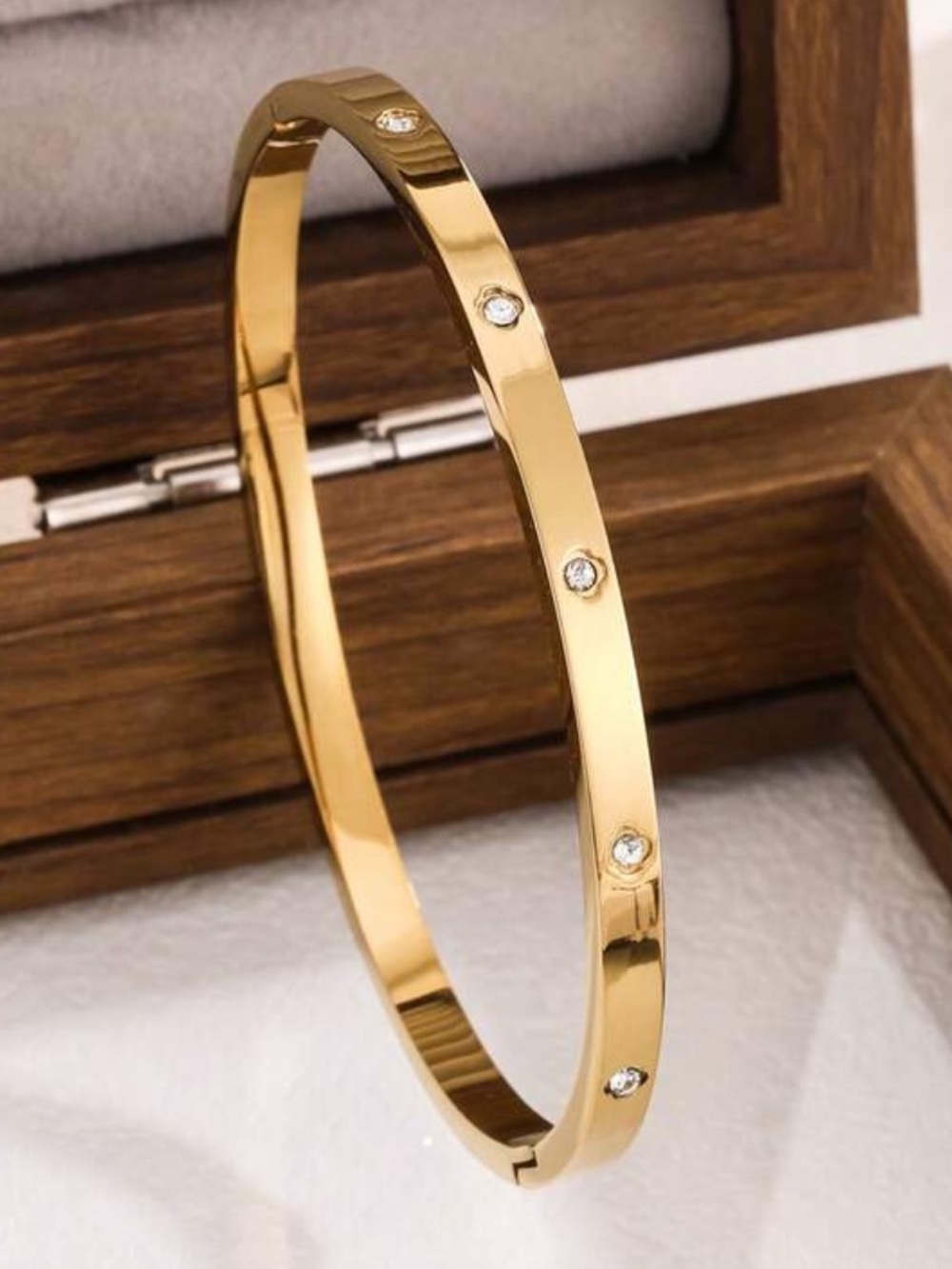 Gold Crystal Accent Women's Bangle Bracelet thin bracelet love stud stack 1pc